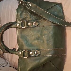 Vintage I Medici Forest Green Leather Satchel Bag Italian Handle Minimal Classic